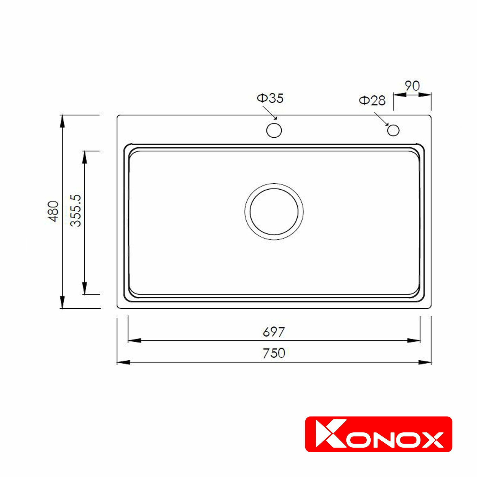 Chậu Rửa Bát Inox KONOX Overmount sink KN7548SO
