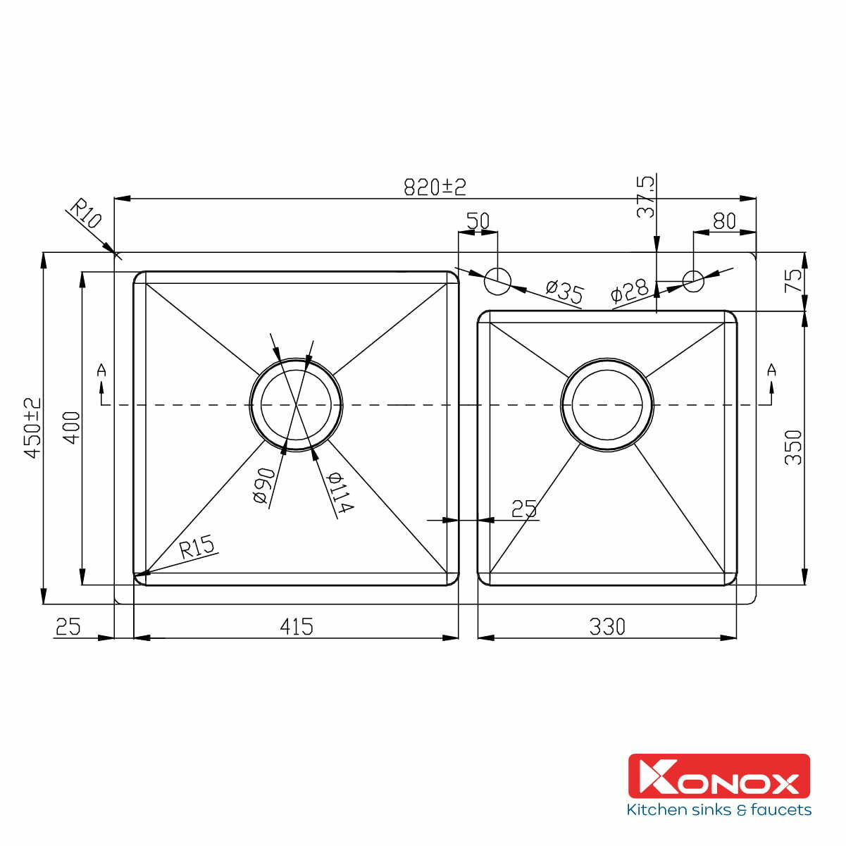 Chậu Rửa Bát Inox KONOX Overmount sink KN8245DO