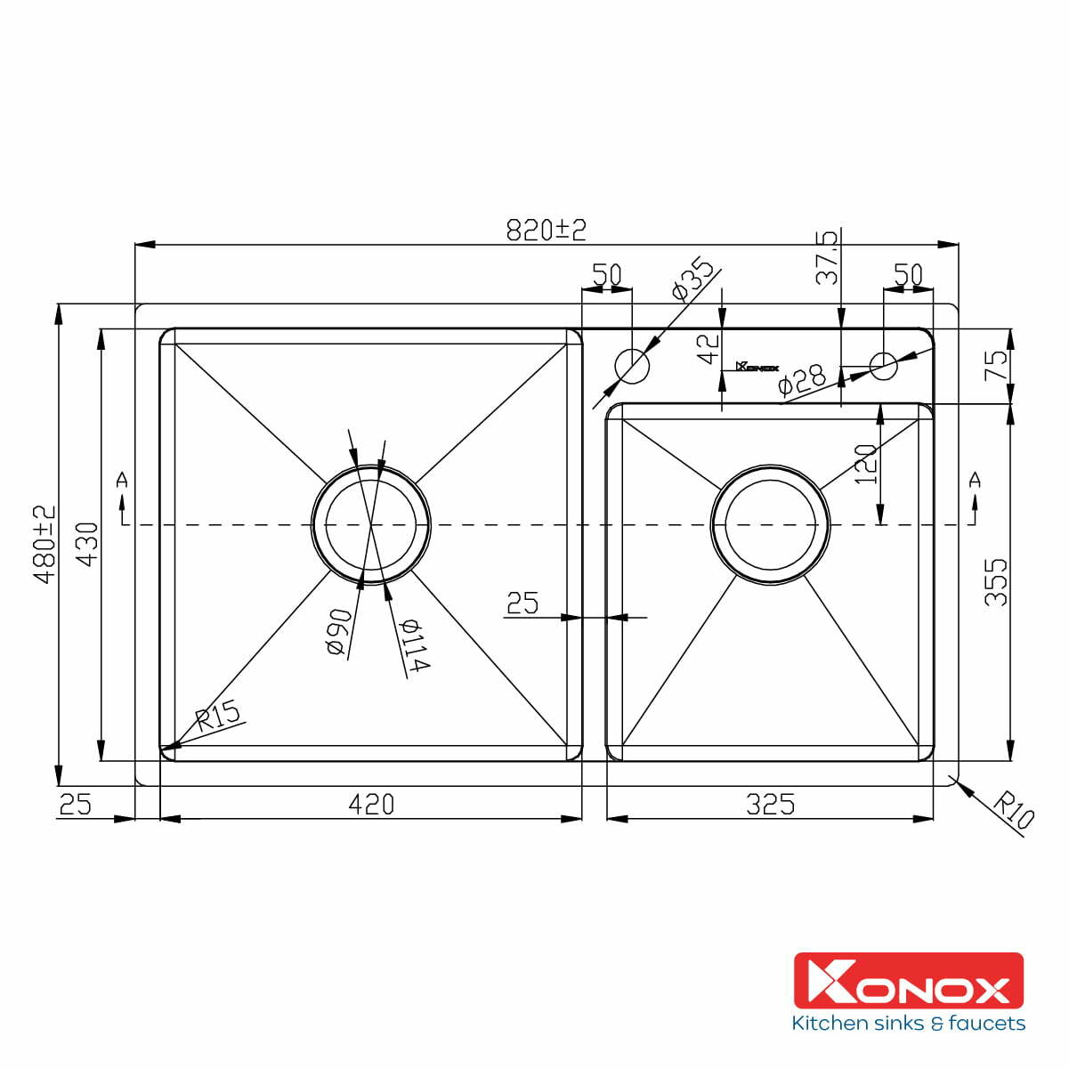 Chậu Rửa Bát Inox KONOX Overmount sink KN8248DO