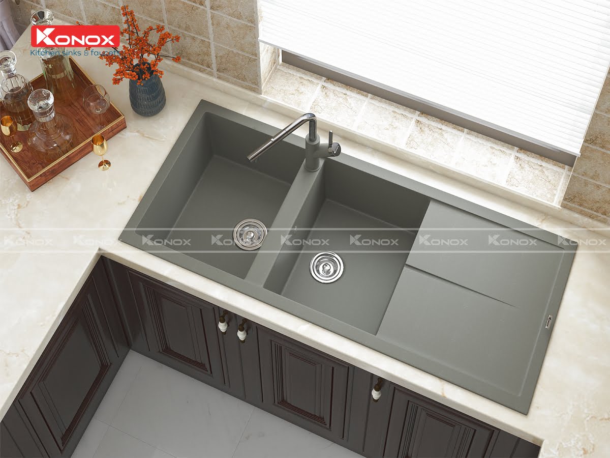 Chậu Rửa Bát Đá KONOX Granite Sink Livello 1160 – Grey