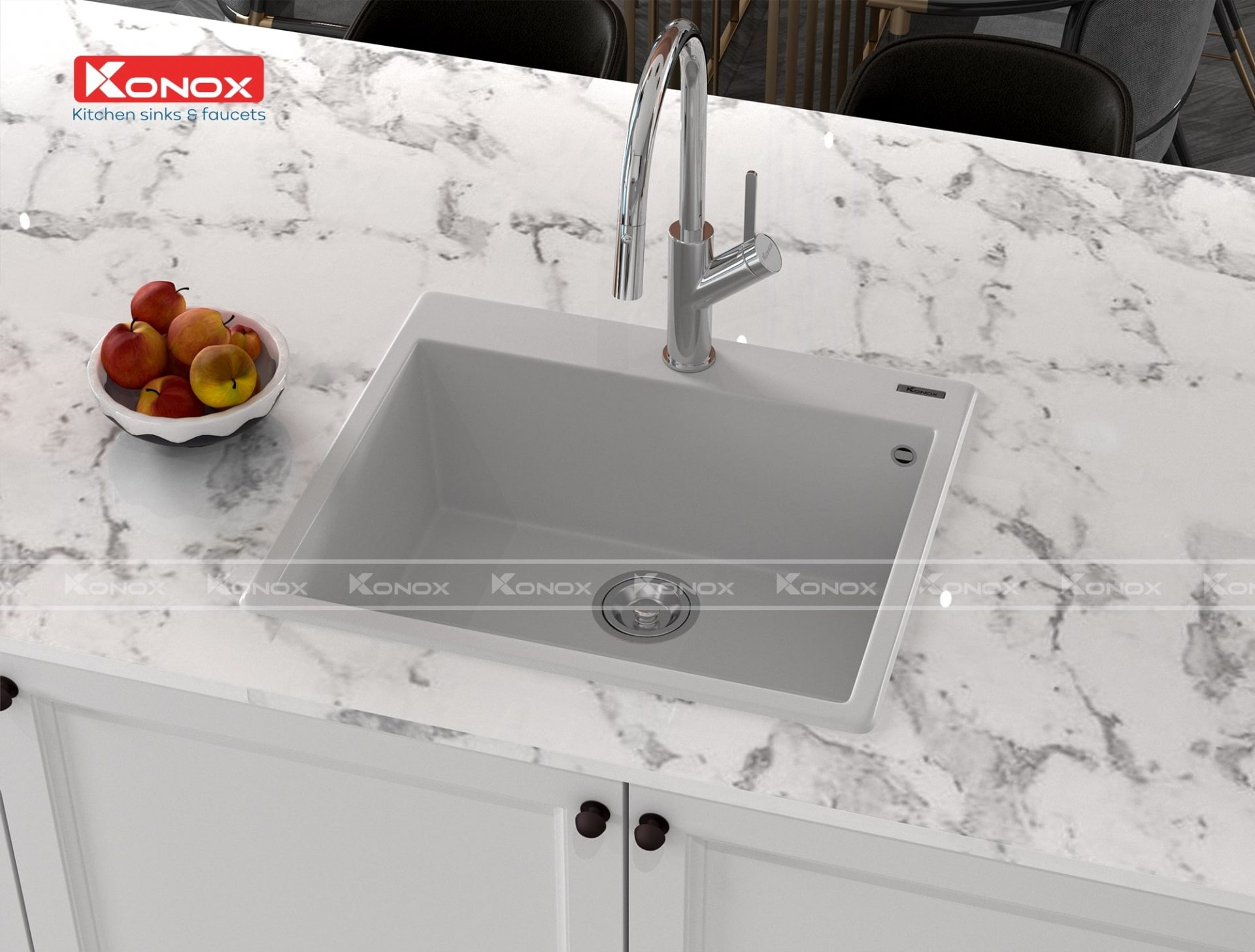 Chậu Rửa Bát Đá KONOX Granite Sink Ruvita 680 – White Silver